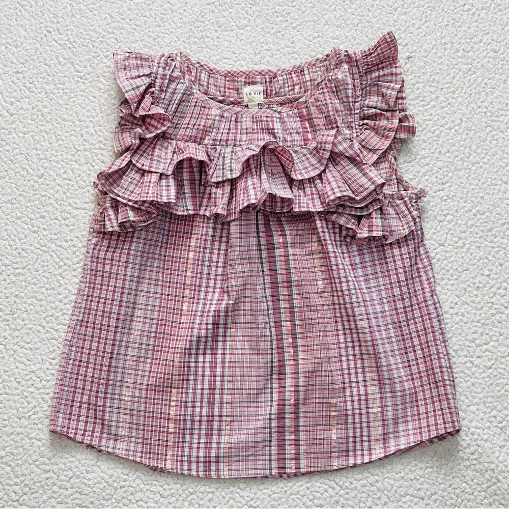La Vie Rebecca Taylor Metallic Plaid Ruffle Top